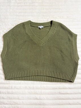 True Craft Olive Green Chunky Knit Sweater Vest XL Oversized Boho Layering Top